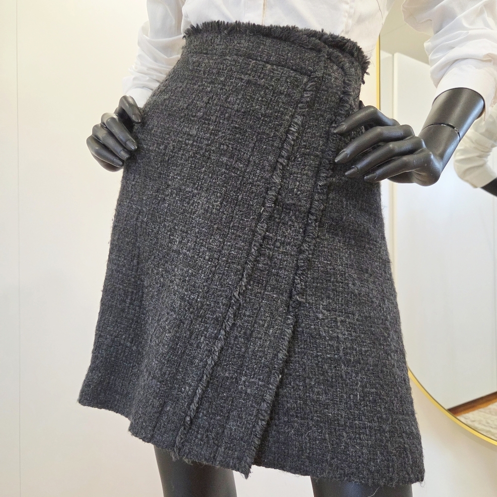 RIANI Textured A‑Line Skirt – Frayed Hem Wrap Look – Charcoal - Size 6